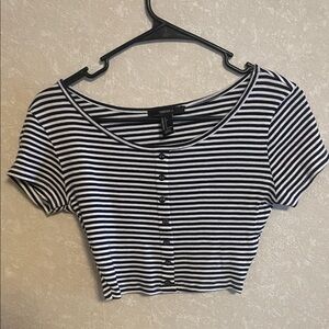 Forever 21 Striped Button Down Crop Top